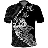 Custom Guam Polo Shirt Tribal Turtles Curves Style Black - Wonder Print Shop