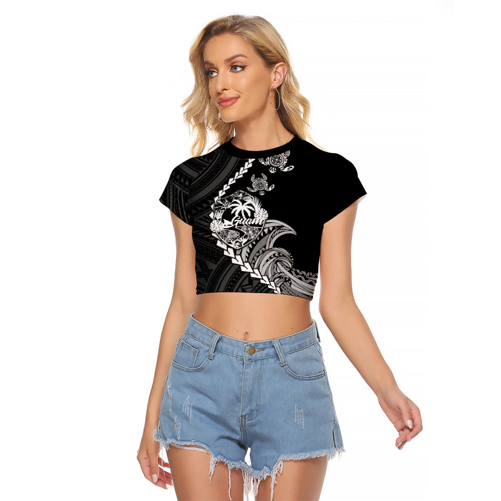 Personalised Guam Raglan Cropped T Shirt Tribal Turtles Curves Style - Black - Wonder Print Shop