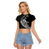 Personalised Guam Raglan Cropped T Shirt Tribal Turtles Curves Style - Black - Wonder Print Shop