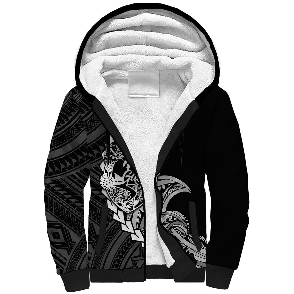 Personalised Guam Sherpa Hoodie Tribal Turtles Curves Style - Black - Wonder Print Shop