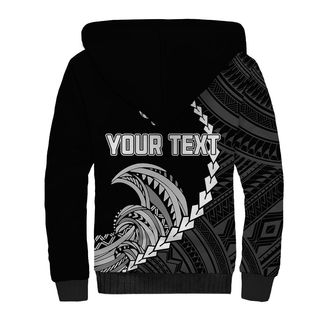 Personalised Guam Sherpa Hoodie Tribal Turtles Curves Style - Black - Wonder Print Shop