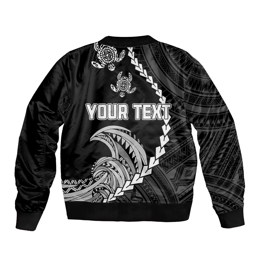Personalised Guam Sleeve Zip Bomber Jacket Tribal Turtles Curves Style - Black - Wonder Print Shop