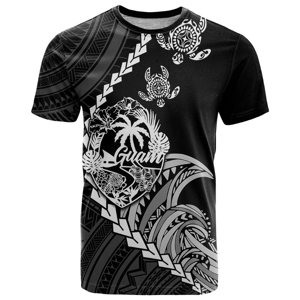 Personalised Guam T Shirt Tribal Turtles Curves Style - Black - Wonder Print Shop