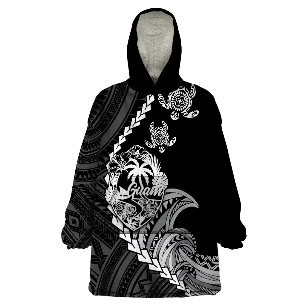 Personalised Guam Wearable Blanket Hoodie Tribal Turtles Curves Style - Black - Wonder Print Shop