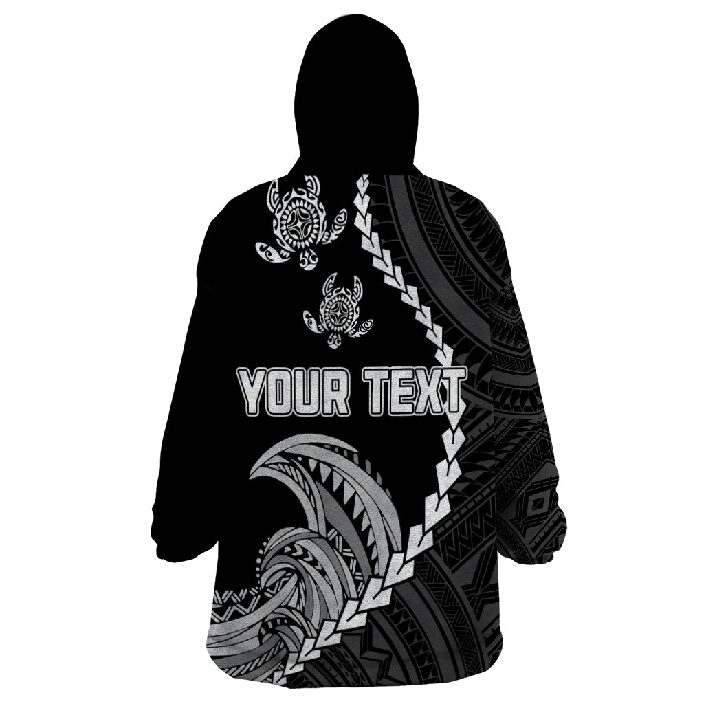 Personalised Guam Wearable Blanket Hoodie Tribal Turtles Curves Style - Black - Wonder Print Shop