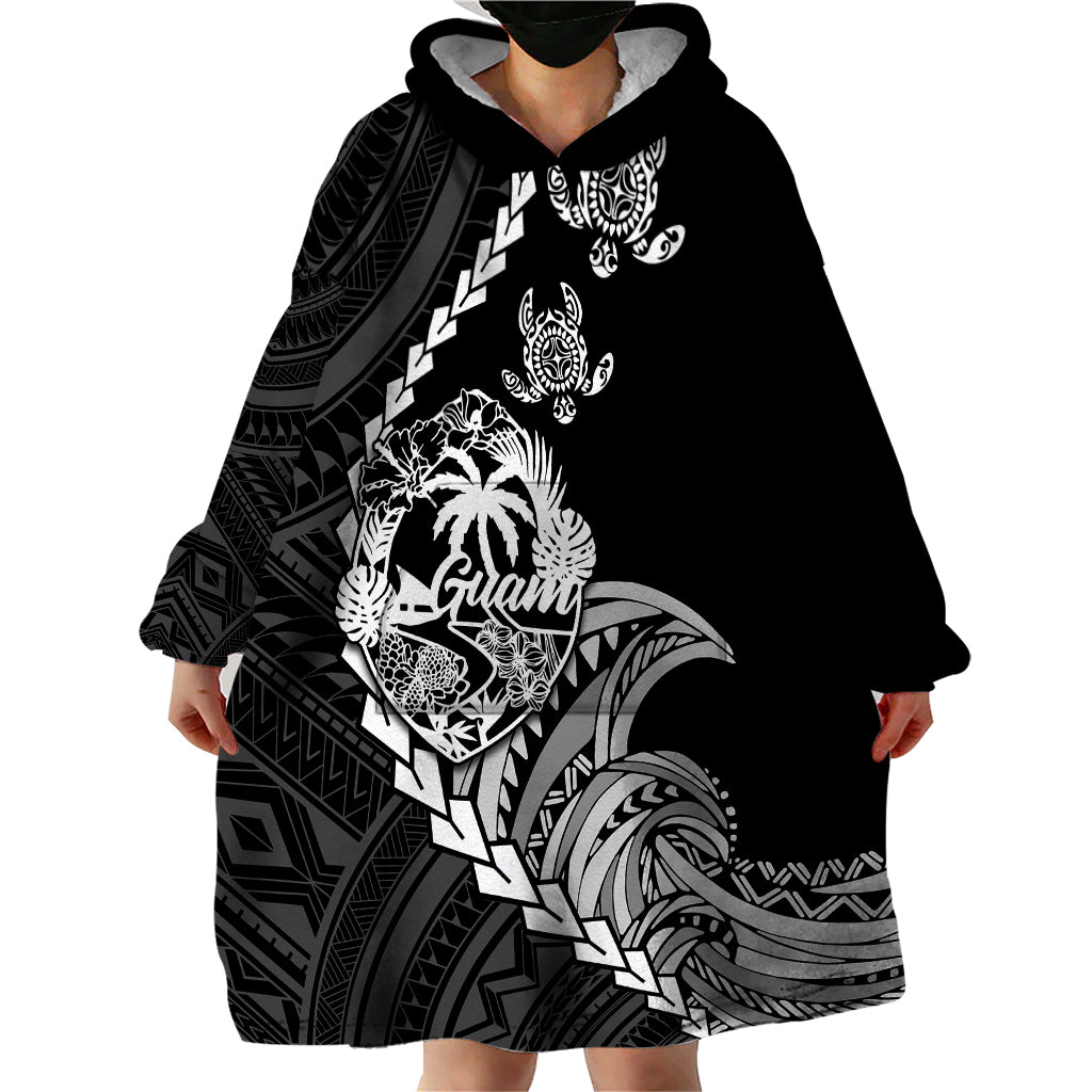 Personalised Guam Wearable Blanket Hoodie Tribal Turtles Curves Style - Black - Wonder Print Shop