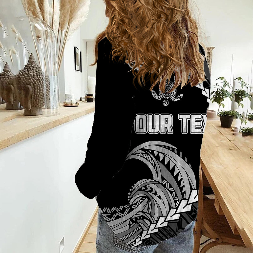 Personalised Guam Women Casual Shirt Tribal Turtles Curves Style - Black - Wonder Print Shop