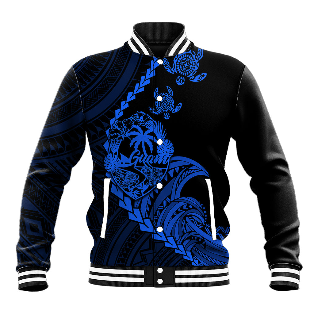 Personalised Guam Baseball Jacket Tribal Turtles Curves Style - Blue LT7 - Wonder Print Shop