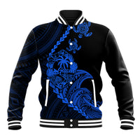 Personalised Guam Baseball Jacket Tribal Turtles Curves Style - Blue LT7 - Wonder Print Shop