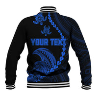 Personalised Guam Baseball Jacket Tribal Turtles Curves Style - Blue LT7 - Wonder Print Shop