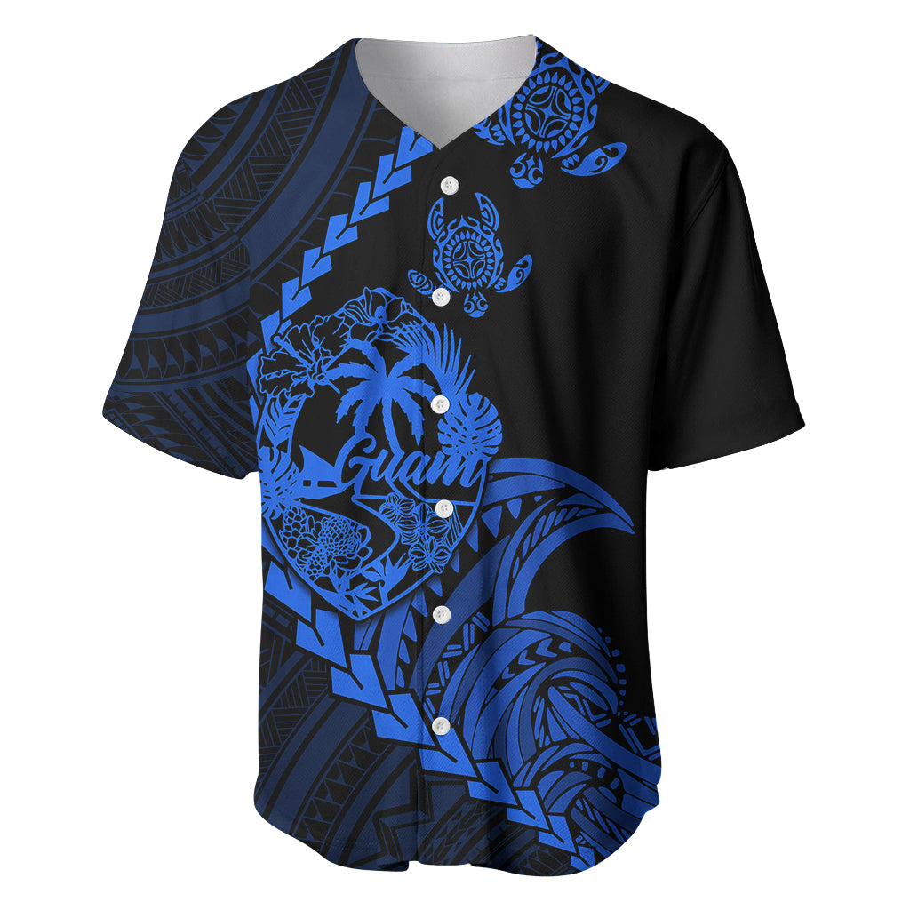 Personalised Guam Baseball Jersey Tribal Turtles Curves Style - Blue LT7 - Wonder Print Shop