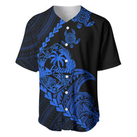 Personalised Guam Baseball Jersey Tribal Turtles Curves Style - Blue LT7 - Wonder Print Shop