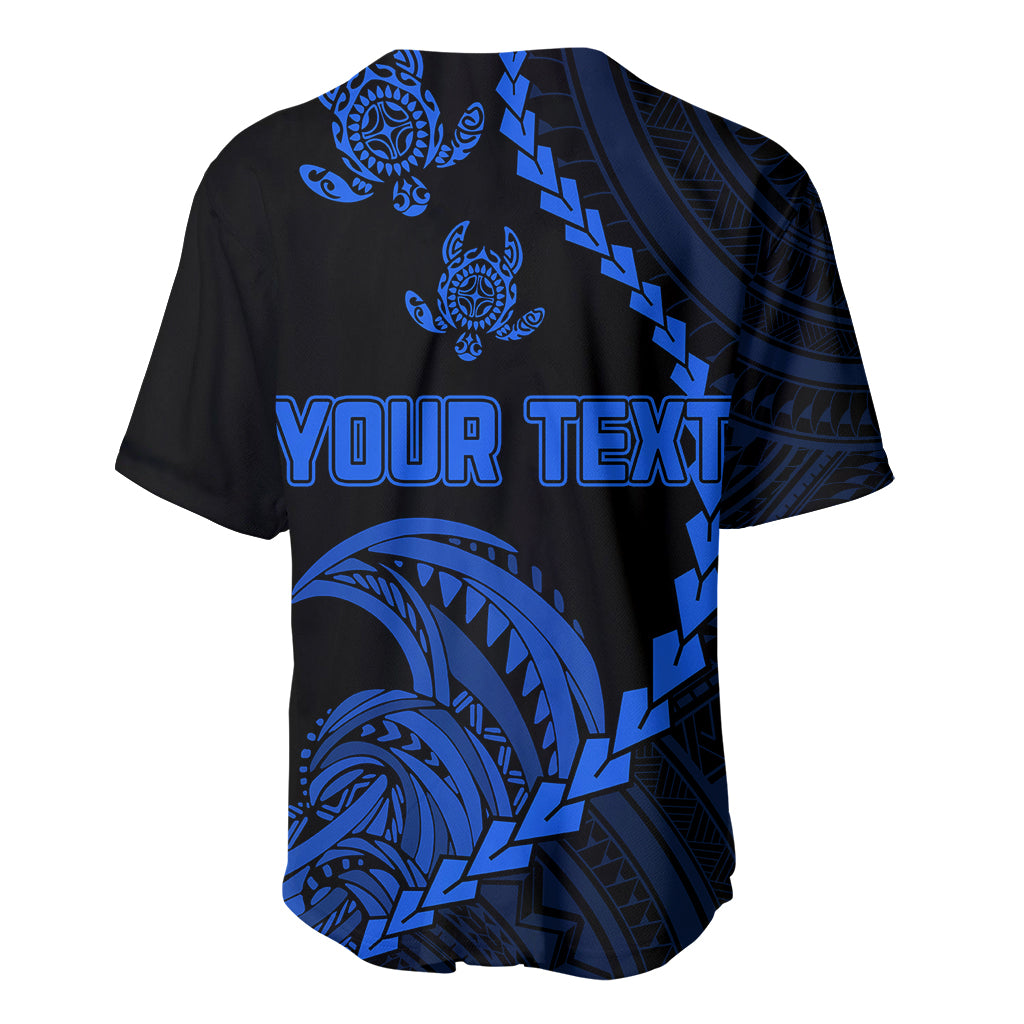 Personalised Guam Baseball Jersey Tribal Turtles Curves Style - Blue LT7 - Wonder Print Shop