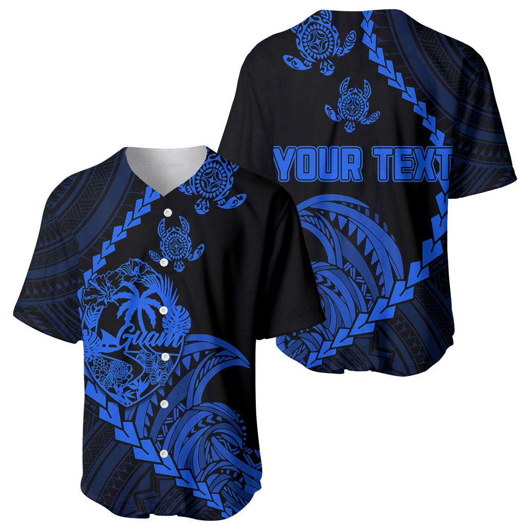 Personalised Guam Baseball Jersey Tribal Turtles Curves Style - Blue LT7 - Wonder Print Shop