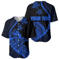 Personalised Guam Baseball Jersey Tribal Turtles Curves Style - Blue LT7 - Wonder Print Shop