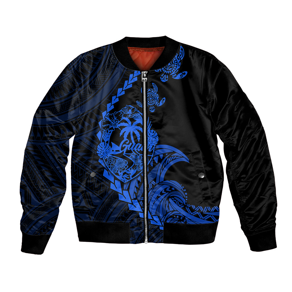 Personalised Guam Bomber Jacket Tribal Turtles Curves Style - Blue LT7 - Wonder Print Shop