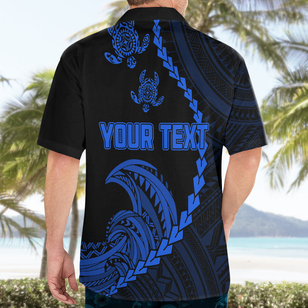 Personalised Guam Hawaiian Shirt Tribal Turtles Curves Style - Blue - Wonder Print Shop