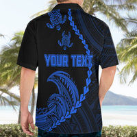 Personalised Guam Hawaiian Shirt Tribal Turtles Curves Style - Blue - Wonder Print Shop