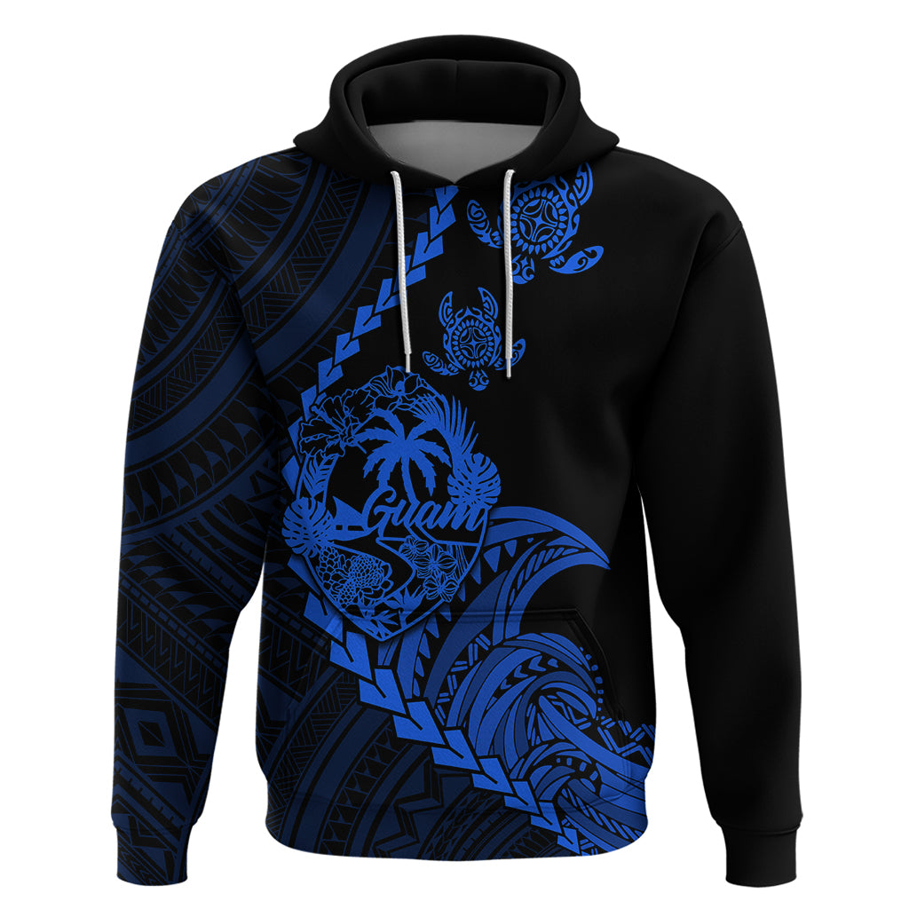 Custom Guam Hoodie Tribal Turtles Curves Style - Blue - Wonder Print Shop