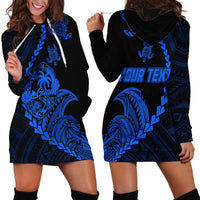 Personalised Guam Hoodie Dress Tribal Turtles Curves Style - Blue - Wonder Print Shop