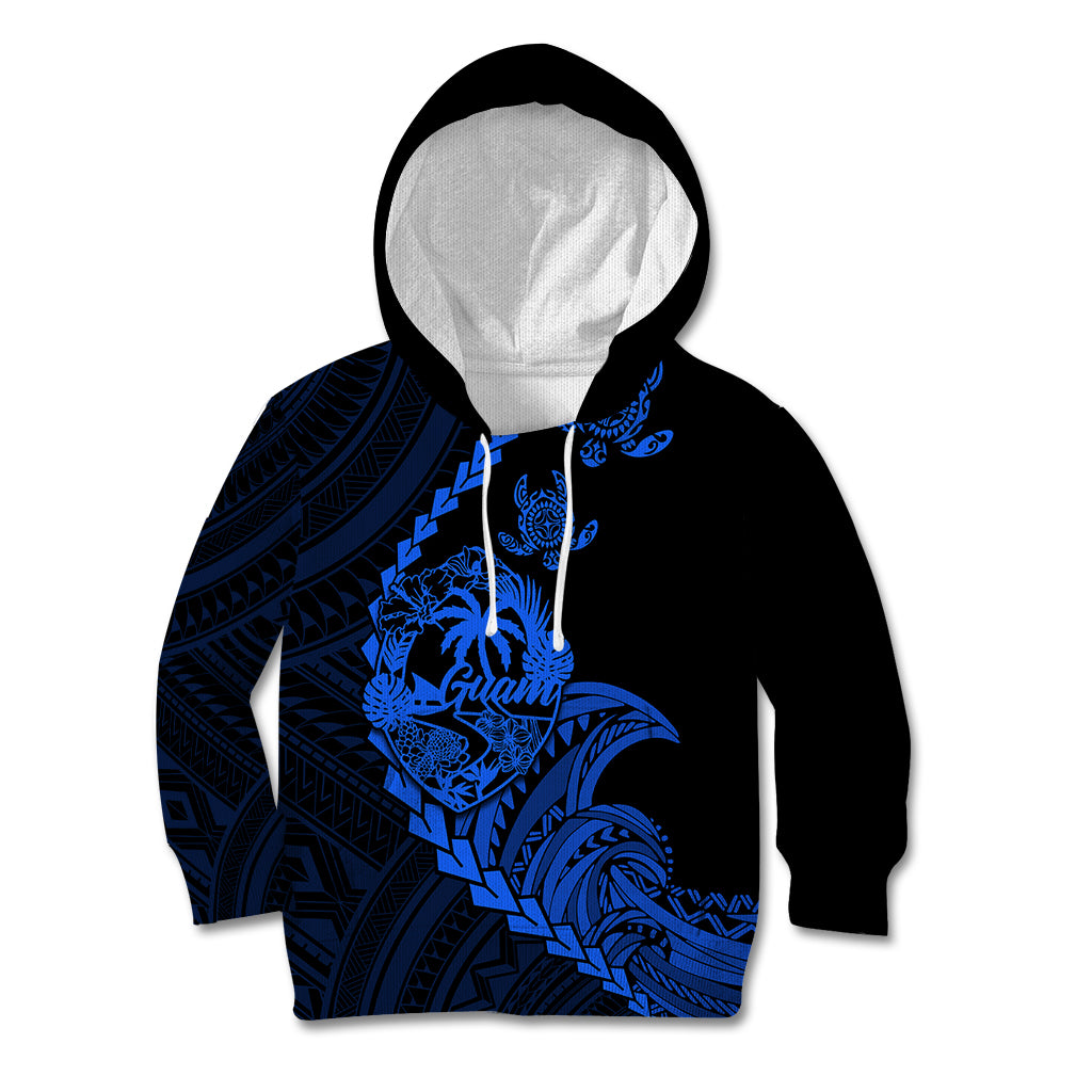 Personalised Guam Kid Hoodie Tribal Turtles Curves Style - Blue - Wonder Print Shop