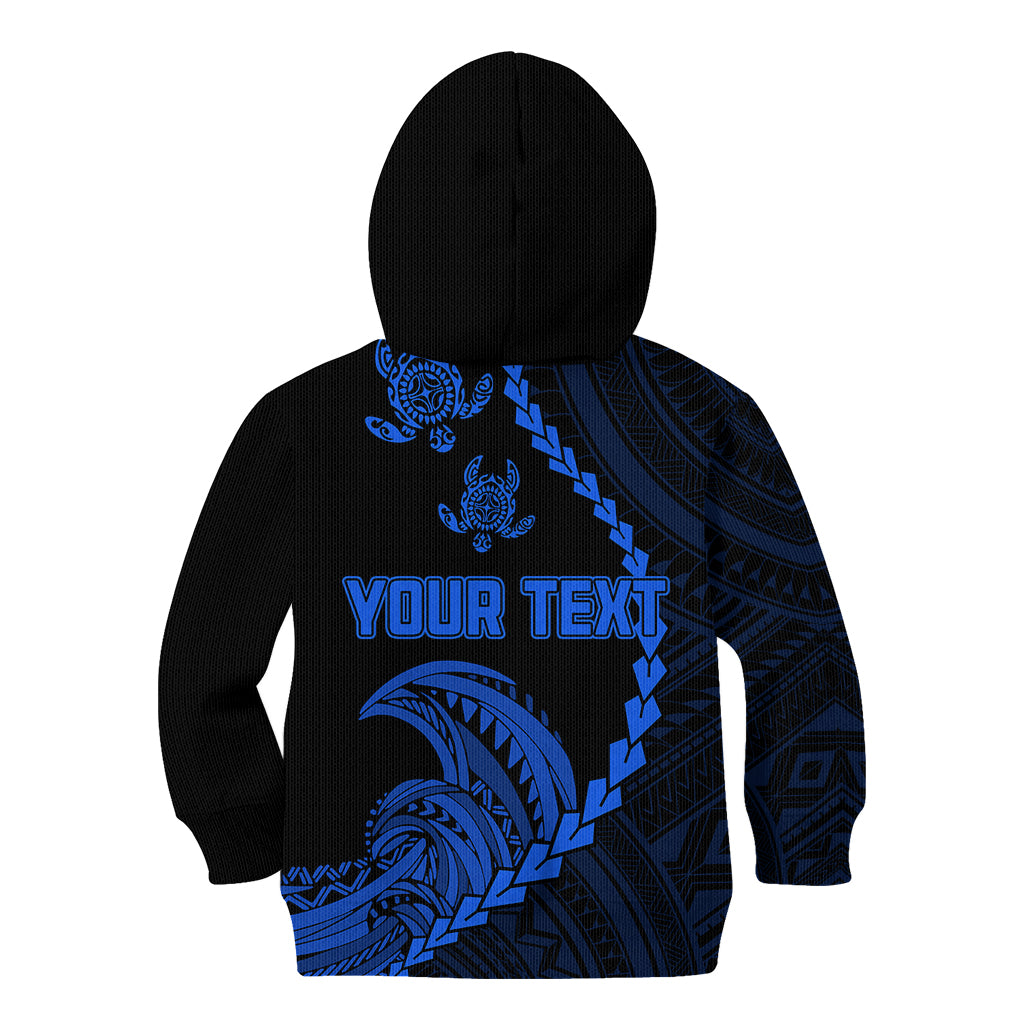 Personalised Guam Kid Hoodie Tribal Turtles Curves Style - Blue - Wonder Print Shop