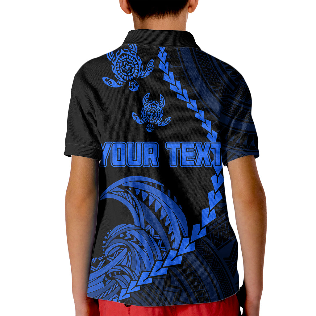 Custom Guam Polo Shirt for Kid Tribal Turtles Curves Style Blue - Wonder Print Shop