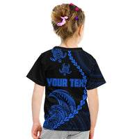 Personalised Guam Kid T Shirt Tribal Turtles Curves Style - Blue - Wonder Print Shop