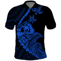 Custom Guam Polo Shirt Tribal Turtles Curves Style Blue - Wonder Print Shop