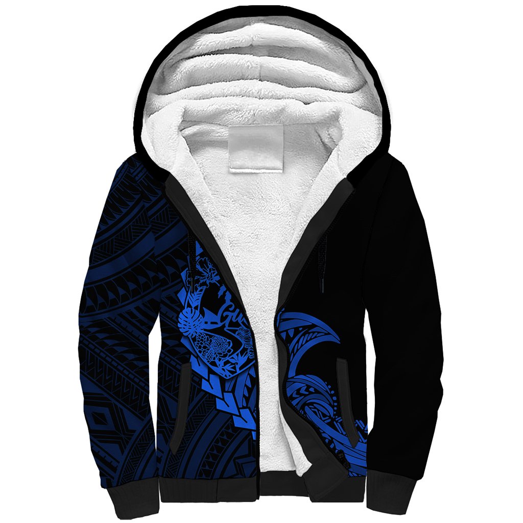 Personalised Guam Sherpa Hoodie Tribal Turtles Curves Style - Blue - Wonder Print Shop
