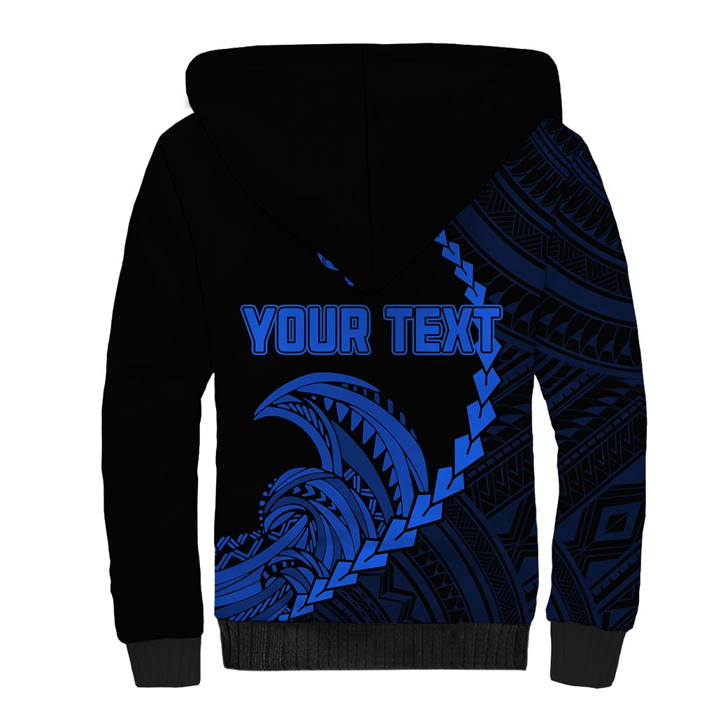 Personalised Guam Sherpa Hoodie Tribal Turtles Curves Style - Blue - Wonder Print Shop