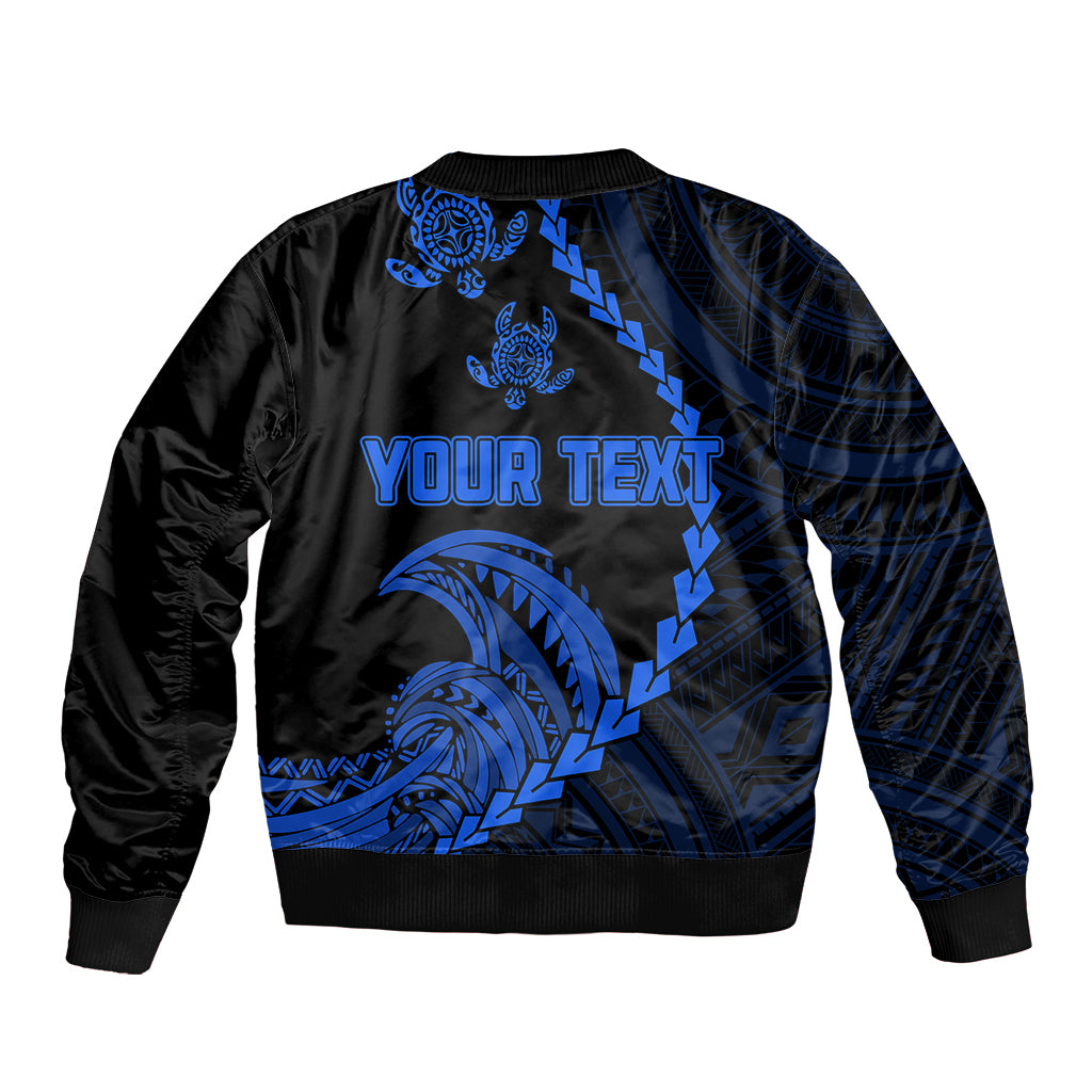 Personalised Guam Sleeve Zip Bomber Jacket Tribal Turtles Curves Style - Blue - Wonder Print Shop