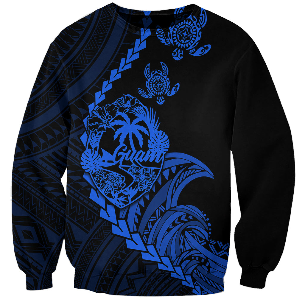 Personalised Guam Sweatshirt Tribal Turtles Curves Style - Blue - Wonder Print Shop