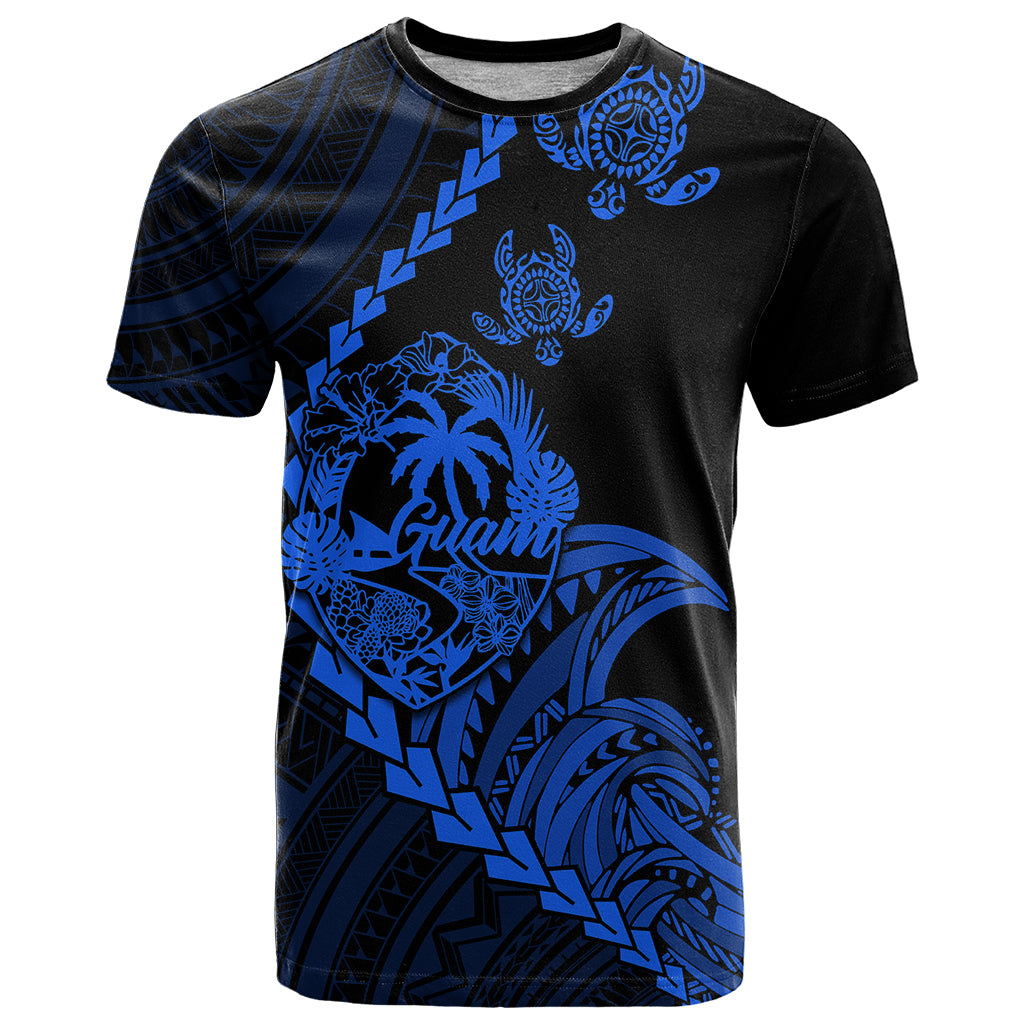 Personalised Guam T Shirt Tribal Turtles Curves Style - Blue - Wonder Print Shop