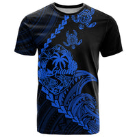 Personalised Guam T Shirt Tribal Turtles Curves Style - Blue - Wonder Print Shop