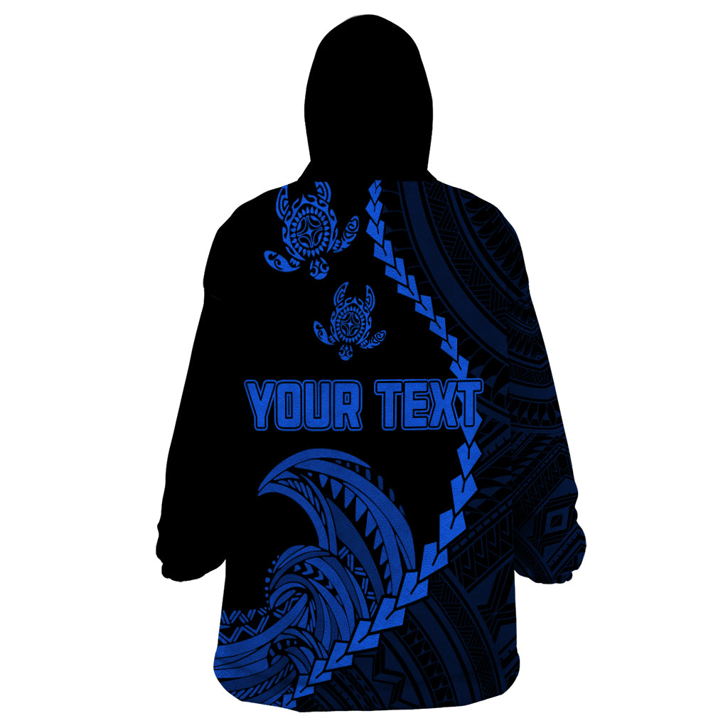 Personalised Guam Wearable Blanket Hoodie Tribal Turtles Curves Style - Blue - Wonder Print Shop