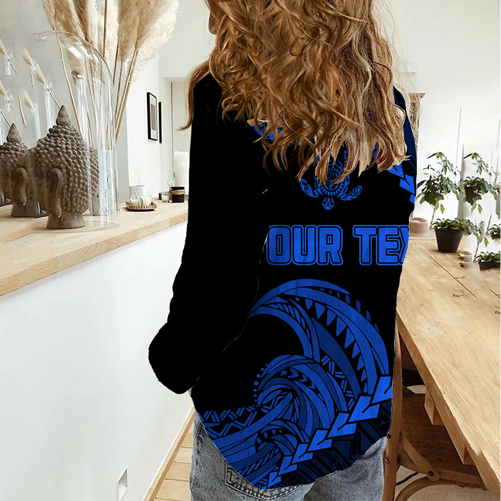 Personalised Guam Women Casual Shirt Tribal Turtles Curves Style - Blue - Wonder Print Shop