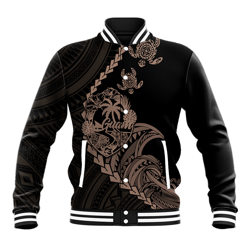 Personalised Guam Baseball Jacket Tribal Turtles Curves Style - Brown LT7 - Wonder Print Shop