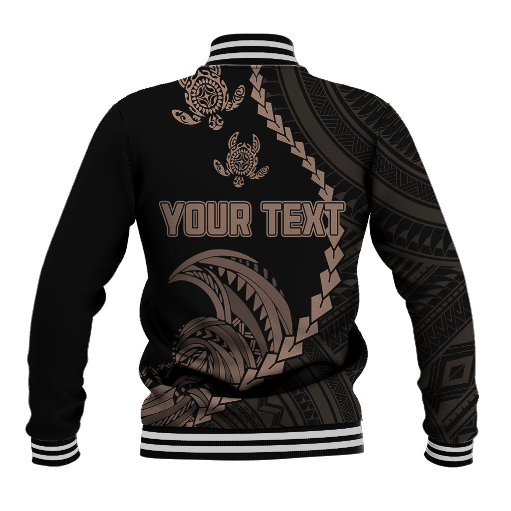 Personalised Guam Baseball Jacket Tribal Turtles Curves Style - Brown LT7 - Wonder Print Shop