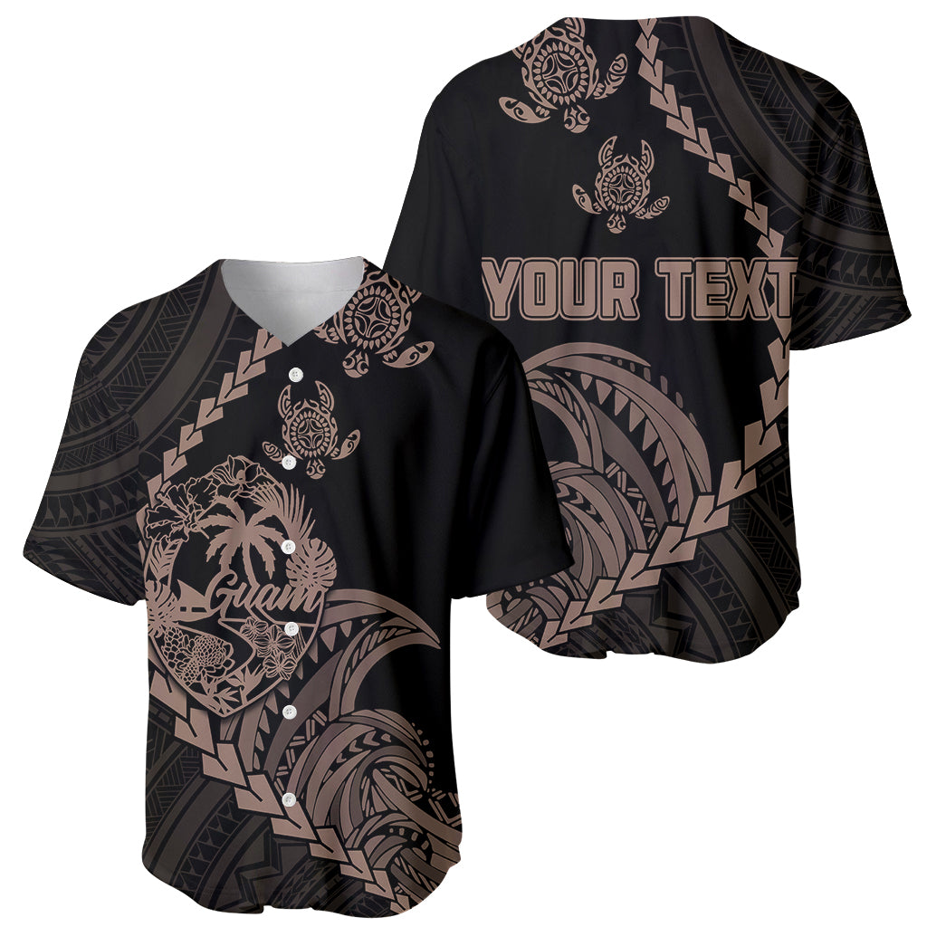Personalised Guam Baseball Jersey Tribal Turtles Curves Style - Brown LT7 - Wonder Print Shop