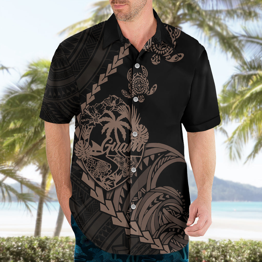 Personalised Guam Hawaiian Shirt Tribal Turtles Curves Style - Brown - Wonder Print Shop