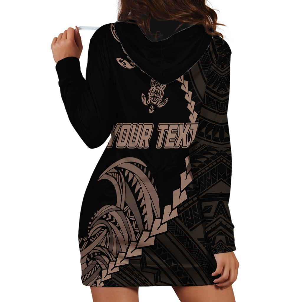Personalised Guam Hoodie Dress Tribal Turtles Curves Style - Brown - Wonder Print Shop