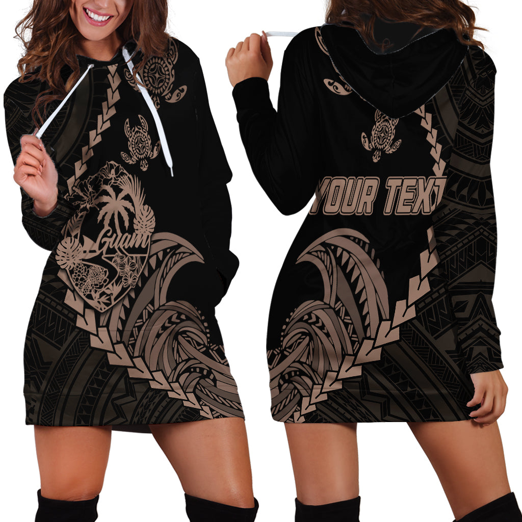 Personalised Guam Hoodie Dress Tribal Turtles Curves Style - Brown - Wonder Print Shop