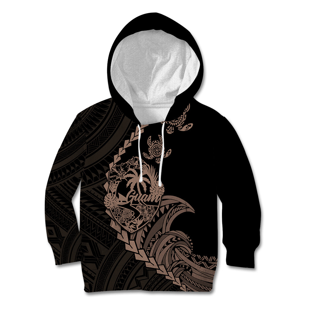 Personalised Guam Kid Hoodie Tribal Turtles Curves Style - Brown - Wonder Print Shop