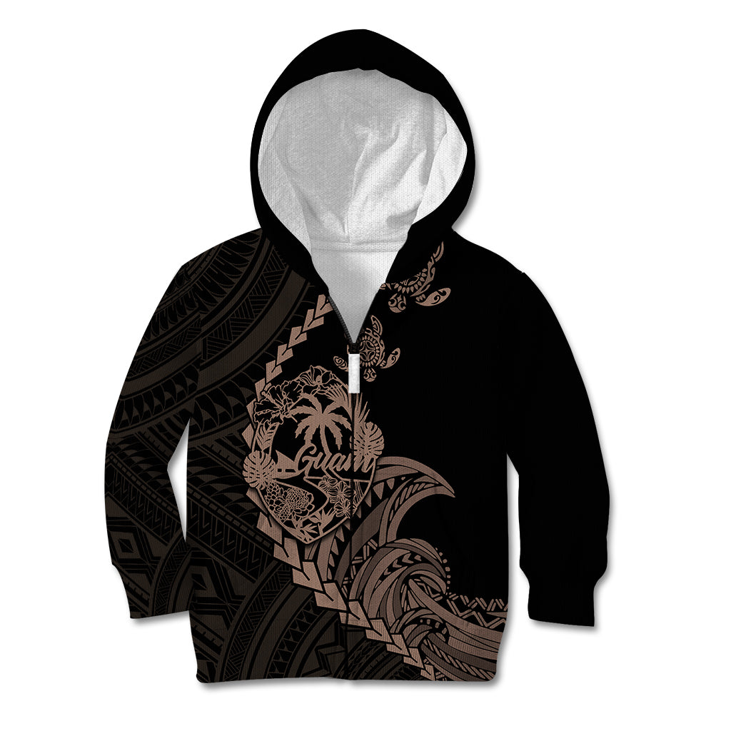 Personalised Guam Kid Hoodie Tribal Turtles Curves Style - Brown - Wonder Print Shop