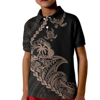 Custom Guam Polo Shirt for Kid Tribal Turtles Curves Style Brown - Wonder Print Shop