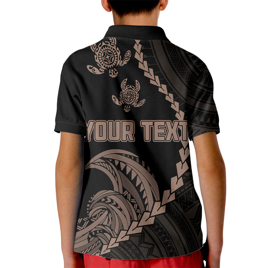 Custom Guam Polo Shirt for Kid Tribal Turtles Curves Style Brown - Wonder Print Shop