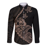 Personalised Guam Long Sleeve Button Shirt Tribal Turtles Curves Style - Brown - Wonder Print Shop