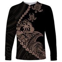 Personalised Guam Long Sleeve Shirt Tribal Turtles Curves Style - Brown - Wonder Print Shop
