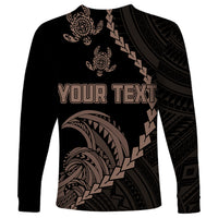 Personalised Guam Long Sleeve Shirt Tribal Turtles Curves Style - Brown - Wonder Print Shop
